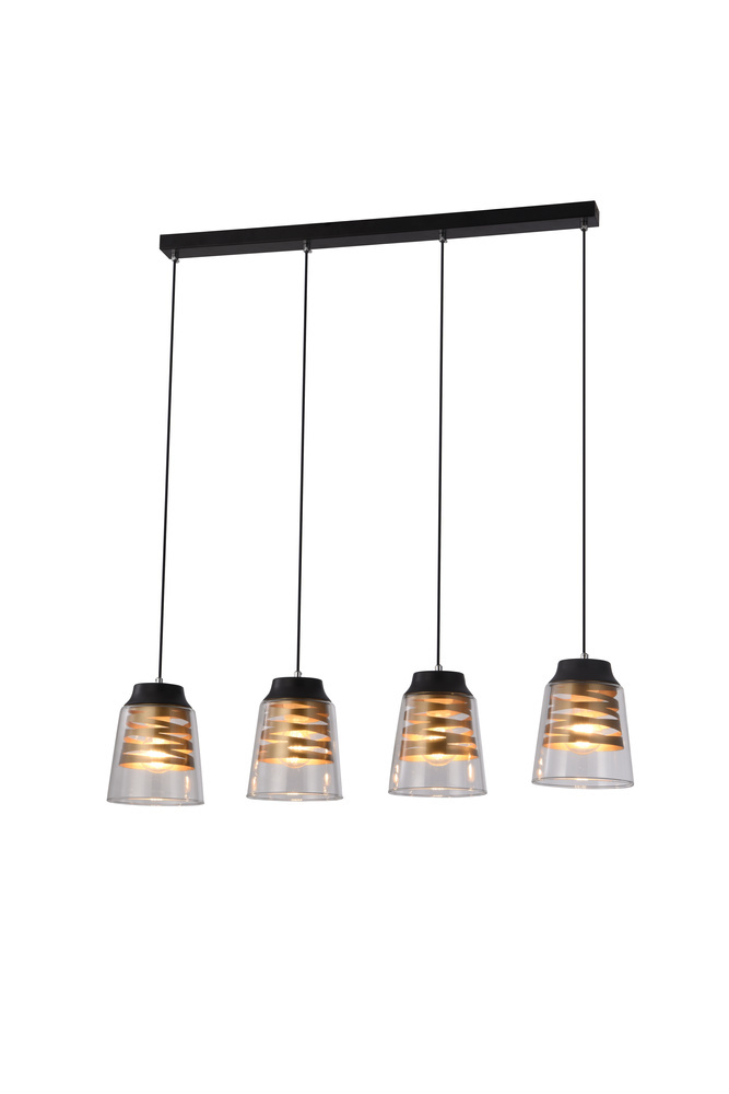Czarno-złota lampa wisząca 4-punktowa do salonu FRESNO szkło