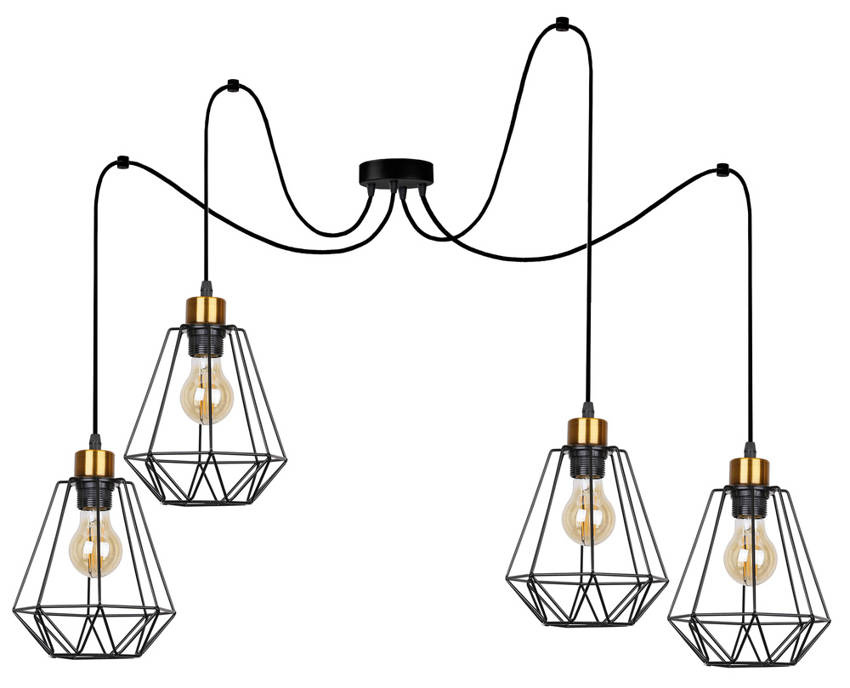 Czarno-złota lampa wisząca 4-punktowa do salonu PRIMO metal