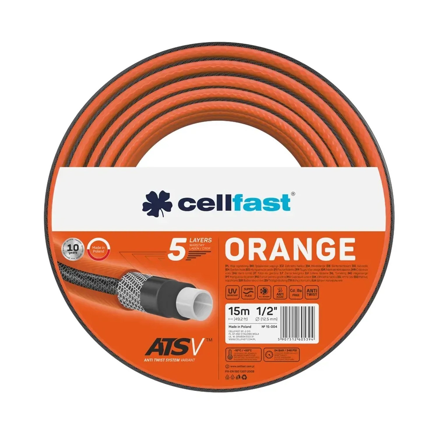 Cellfast Wąż ogrodowy 5-warstwowy Orange 1/2" 15 mb