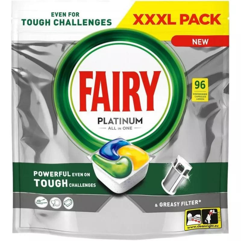 Kapsułki do zmywarek Fairy All in One Platinum Lemon, 96 sztuk