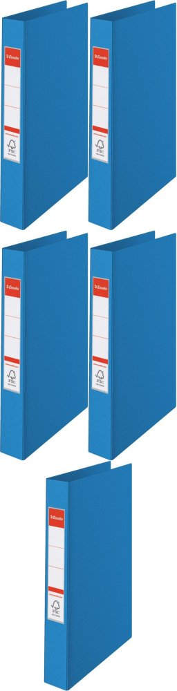 5x Segregator Esselte Vivida, A4, 42mm, do 190 kartek, 2 ringi, 30% PP z recyklingu, niebieski