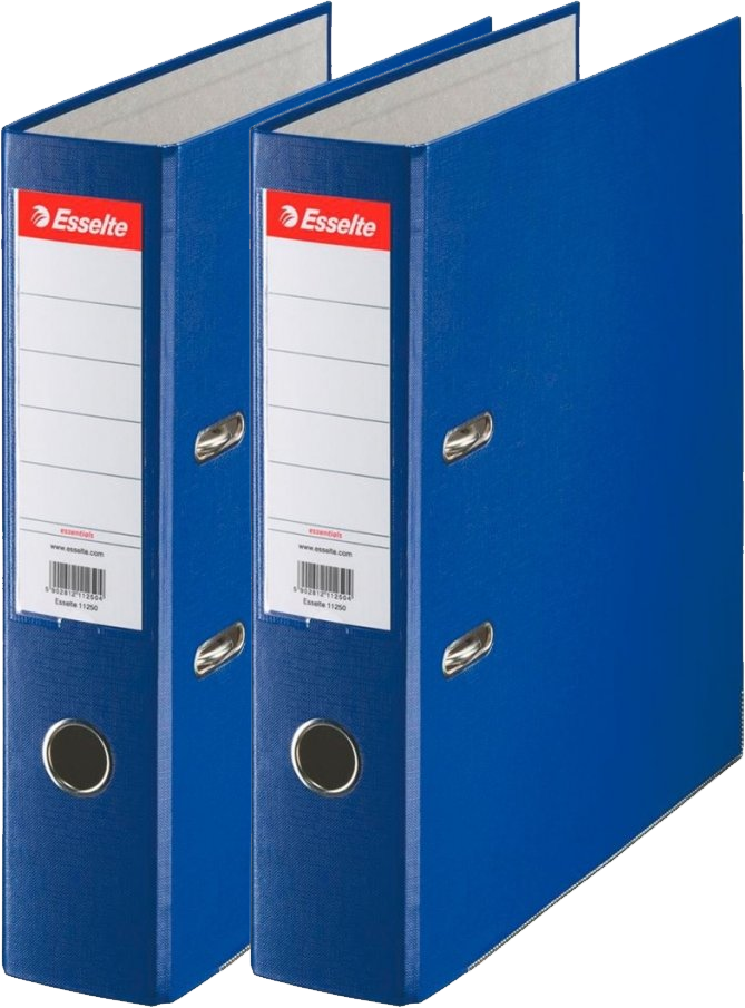 2x Segregator A4 Esselte, 75mm, do 500 kartek, ekonomiczny, 30% PP z recyklingu, niebieski