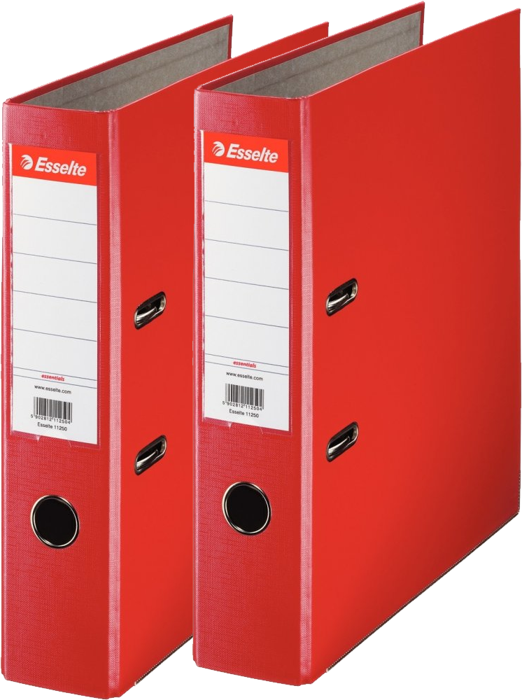 2x Segregator A4 Esselte, 75mm, do 500 kartek, ekonomiczny, 30% PP z recyklingu, czerwony