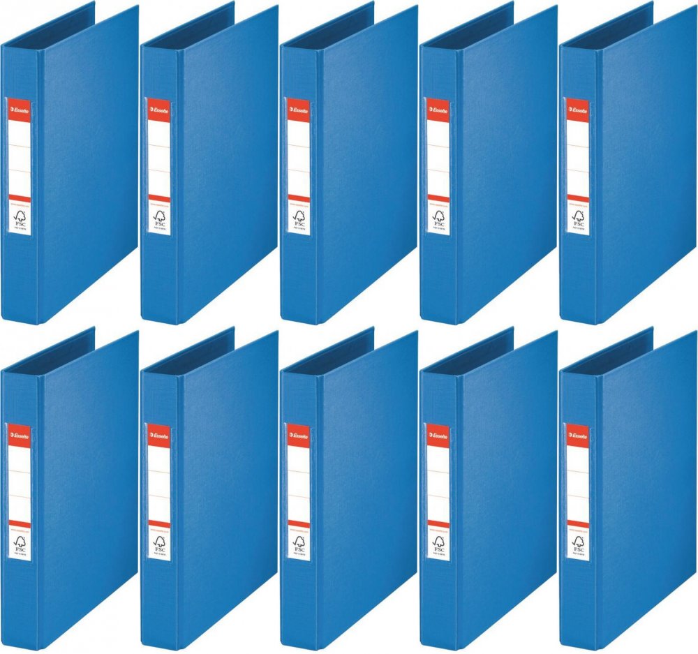 10x Segregator Esselte Vivida, A5, 42mm, do 190 kartek, 2 ringi, 30% PP z recyklingu, niebieski