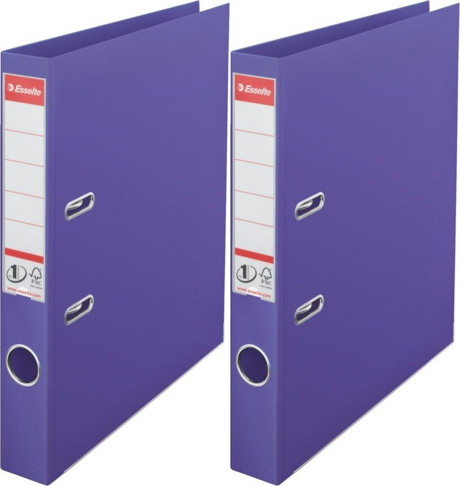 2x Segregator A4 Esselte No.1 Power, 50mm, do 350 kartek, 30% PP z recyklingu, fioletowy