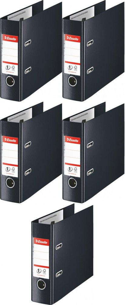 5x Segregator A5 Esselte No.1 Vivida, bankowy, 75mm, do 500 kartek, 30% PP z recyklingu, czarny