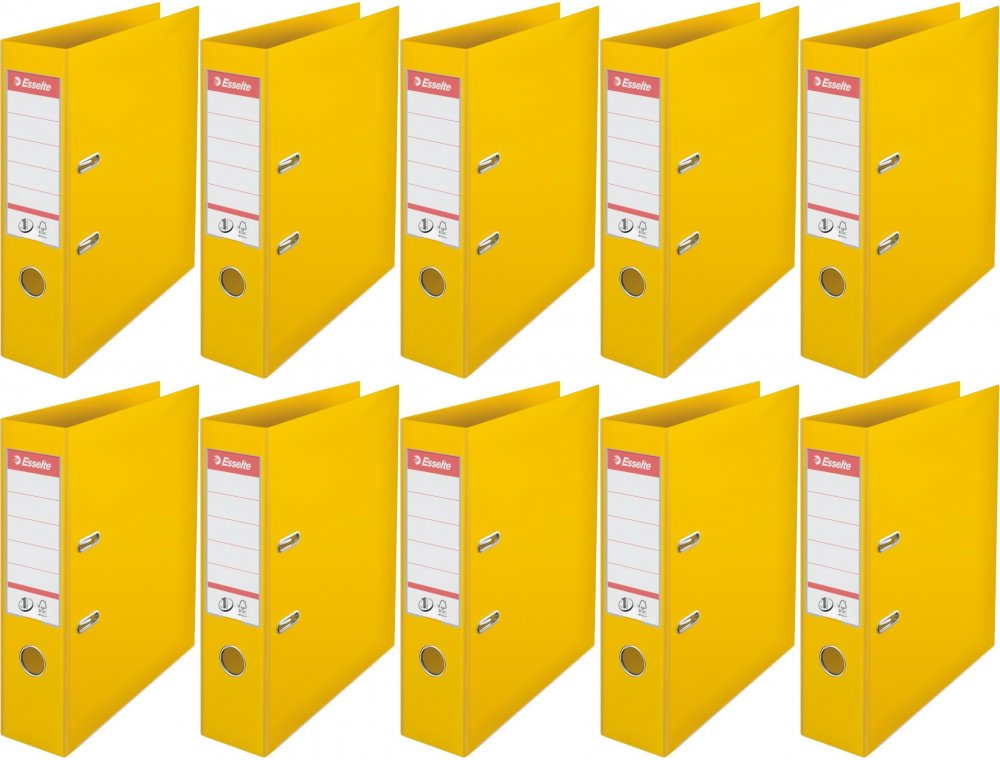 10x Segregator A4 Esselte No.1 Power, 75mm, do 500 kartek, 30% PP z recyklingu, żółty