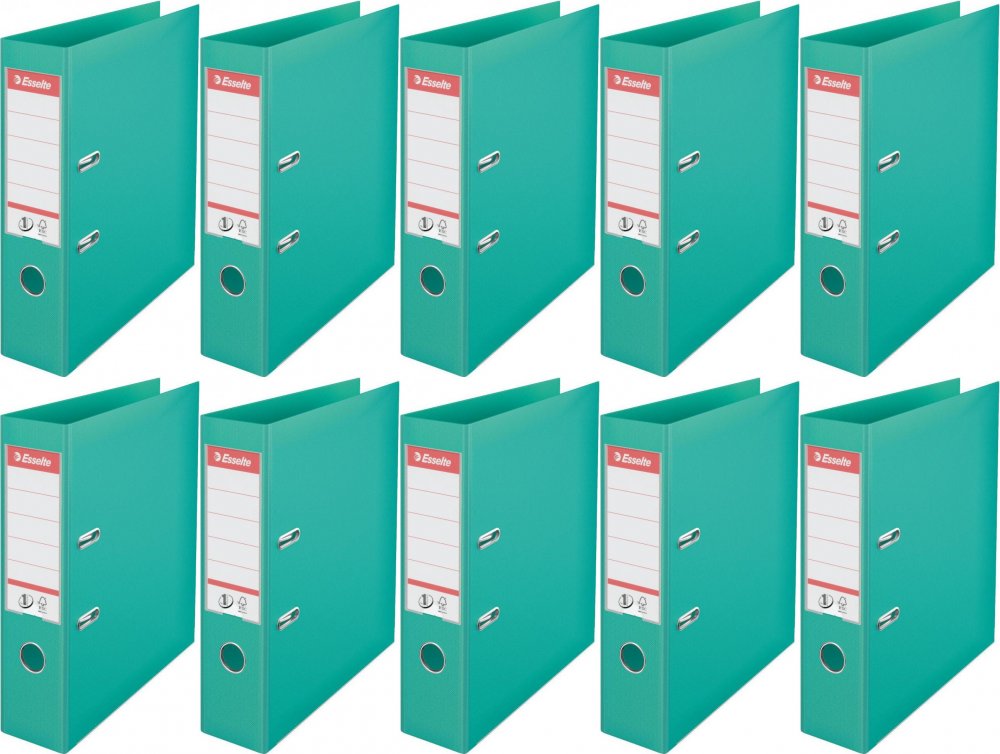 10x Segregator A4 Esselte No.1 Power, 75mm, do 500 kartek, 30% PP z recyklingu, jasnozielony