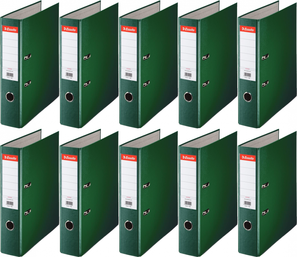 10x Segregator A4 Esselte, 75mm, do 500 kartek, ekonomiczny, 30% PP z recyklingu, zielony