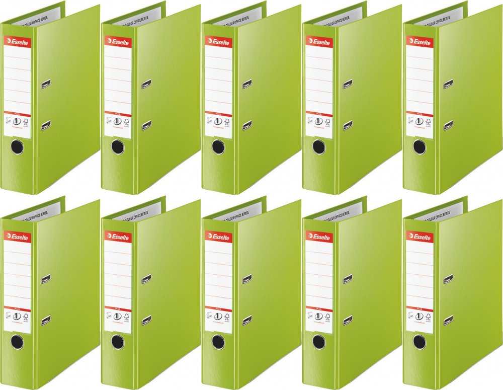 10x Segregator A4 Esselte No.1 Vivida Plus, 80mm, do 600 kartek, 30% PP z recyklingu, zielony