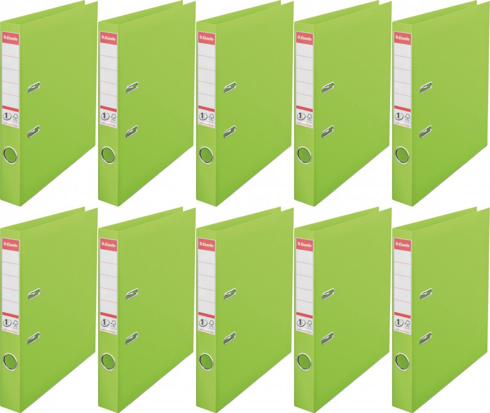 10x Segregator A4 Esselte Vivida No.1 Power, 50mm, do 350 kartek, 30% PP z recyklingu, zielony