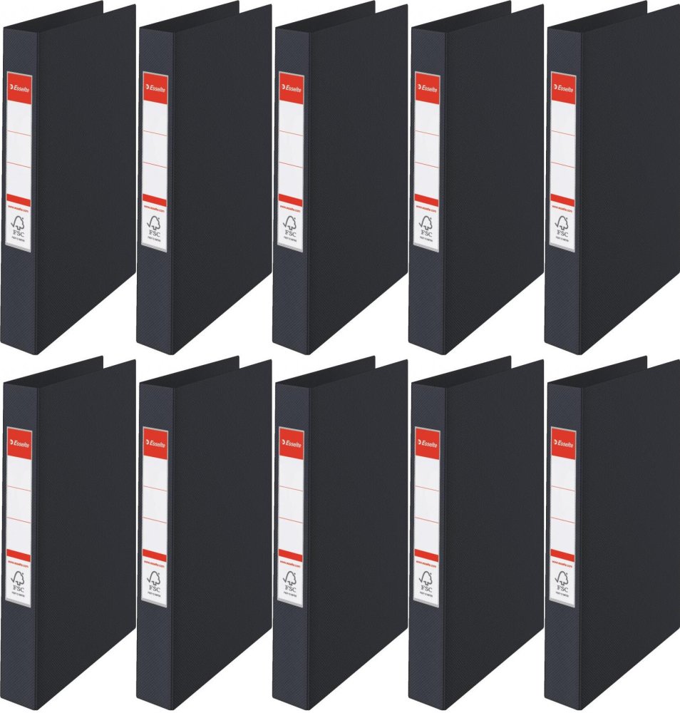 10x Segregator Esselte Vivida, A4, 42mm, do 190 kartek, 2 ringi, 30% PP z recyklingu, czarny