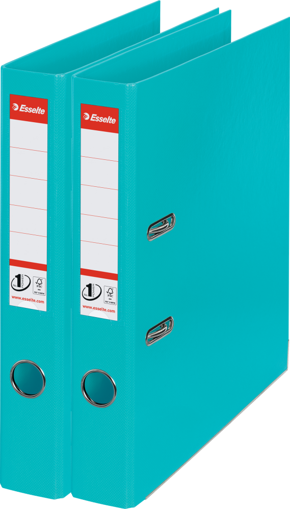 2x Segregator A4 Esselte No.1 Power, 50mm, do 350 kartek, 30% PP z recyklingu, turkusowy