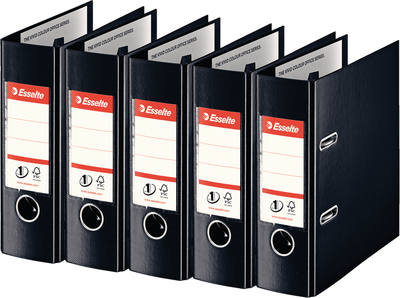 5x Segregator A5 Esselte No.1 Power, 75mm, do 500 kartek, 30% PP z recyklingu, czarny