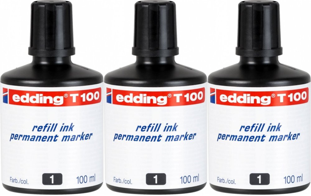 3x Tusz edding T 100, do uzupełniania markerów permanentnych, 100ml, czarny