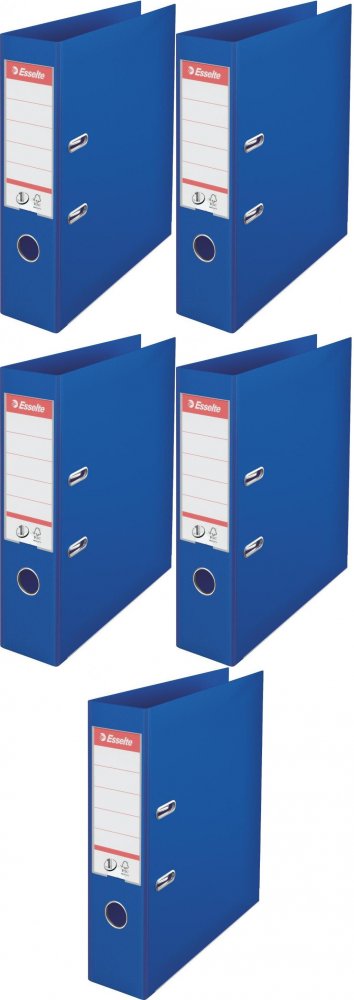 5x Segregator A4 Esselte No.1 Power, 75mm, do 500 kartek, 30% PP z recyklingu, niebieski