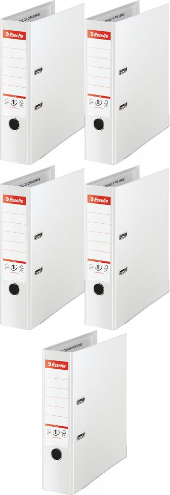 5x Segregator A4 Esselte No.1 Vivida Plus, 80mm, do 600 kartek, 30% PP z recyklingu, biały