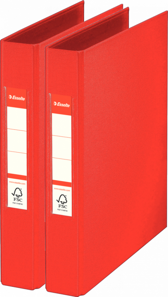 2x Segregator Esselte Vivida, A5, 42mm, do 190 kartek, 2 ringi, 30% PP z recyklingu, czerwony