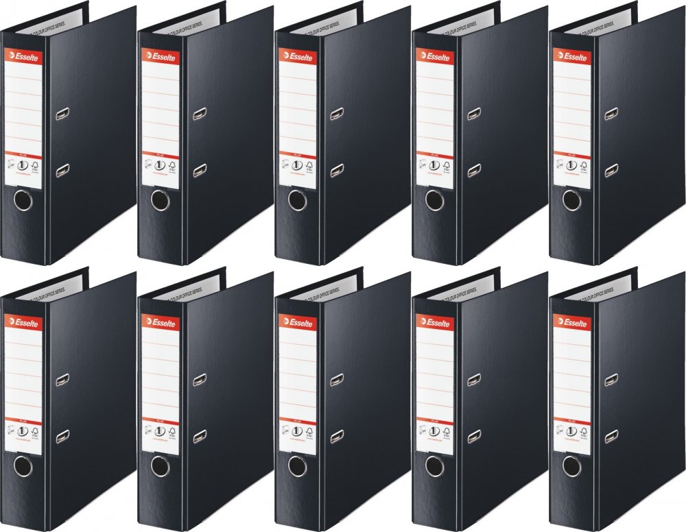 10x Segregator A4 Esselte No.1 Vivida Plus, 80mm, do 600 kartek, 30% PP z recyklingu, czarny