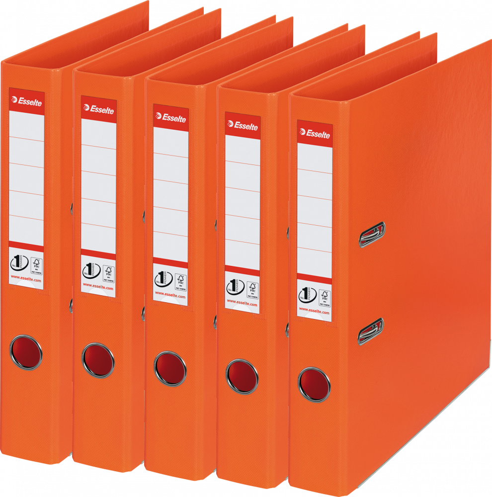 5x Segregator A4 Esselte No.1 Power, 50mm, do 350 kartek, 30% PP z recyklingu, pomarańczowy