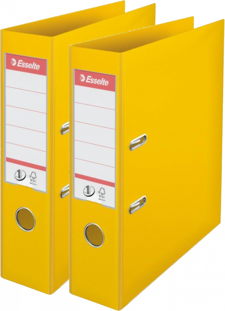 2x Segregator A4 Esselte No.1 Power, 75mm, do 500 kartek, 30% PP z recyklingu, żółty