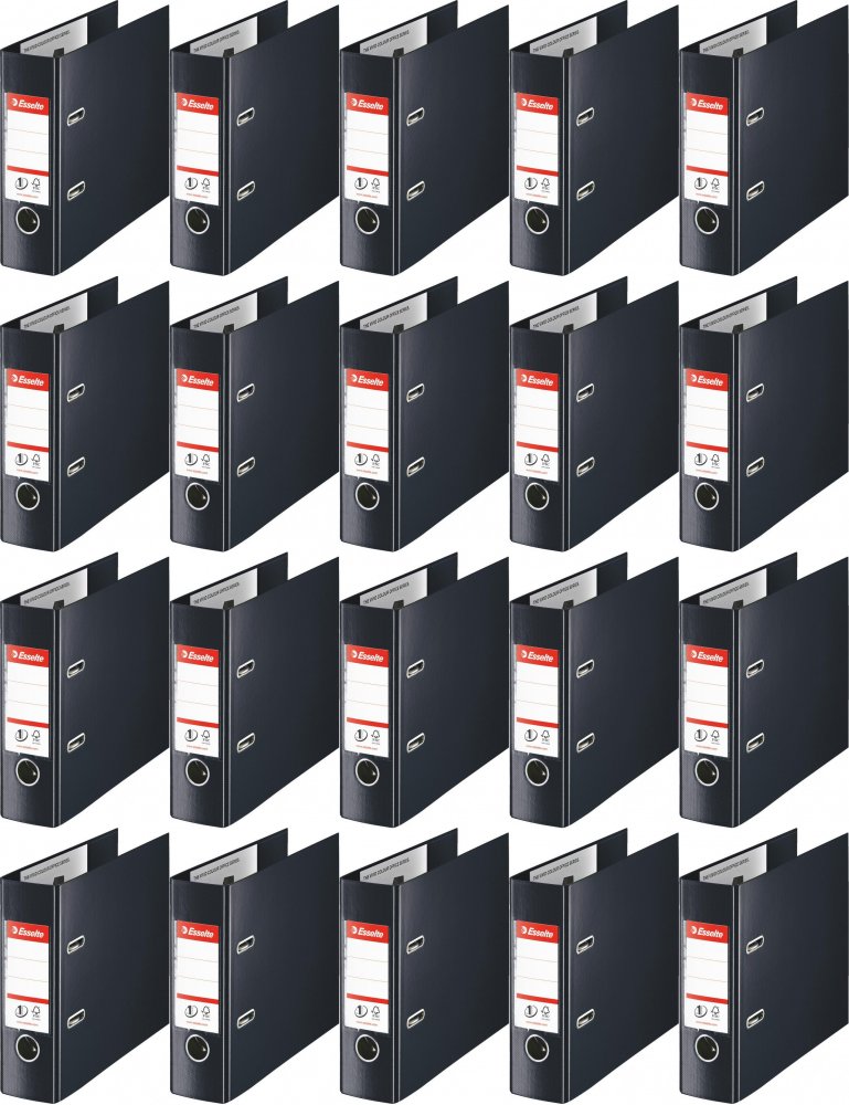 20x Segregator A5 Esselte No.1 Vivida, bankowy, 75mm, do 500 kartek, 30% PP z recyklingu, czarny
