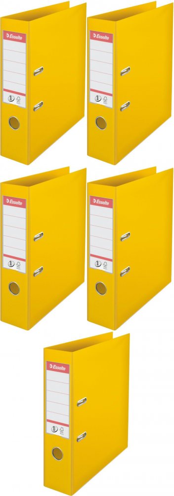 5x Segregator A4 Esselte No.1 Power, 75mm, do 500 kartek, 30% PP z recyklingu, żółty