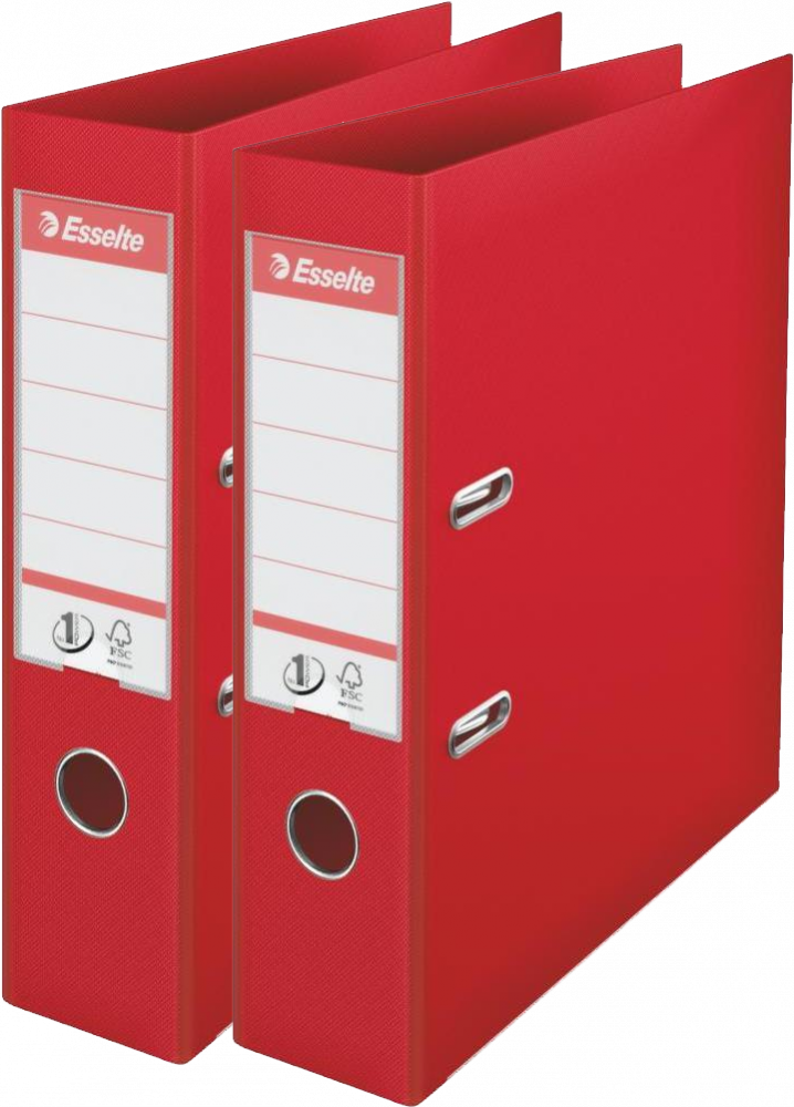 2x Segregator A4 Esselte No.1 Power, 75mm, do 500 kartek, 30% PP z recyklingu, czerwony