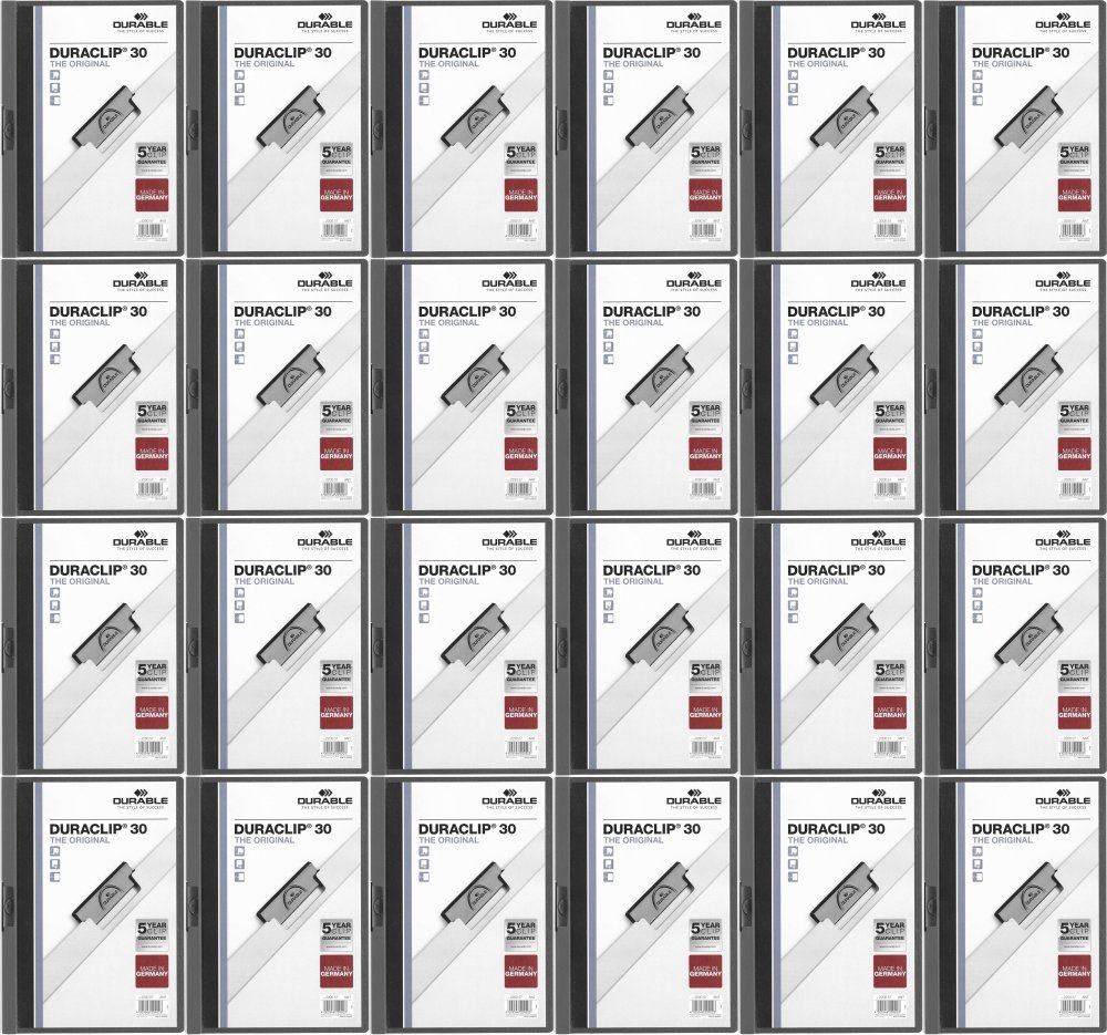 24x Skoroszyt plastikowy z klipsem Durable Duraclip, A4, do 30 kartek, grafitowy