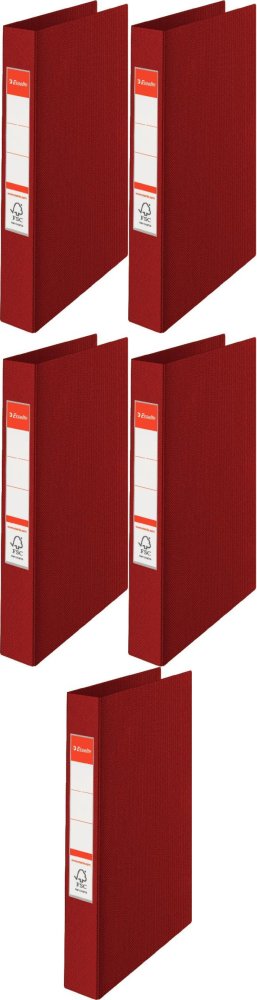 5x Segregator Esselte Vivida, A4, 42mm, do 190 kartek, 2 ringi, 30% PP z recyklingu, bordowy