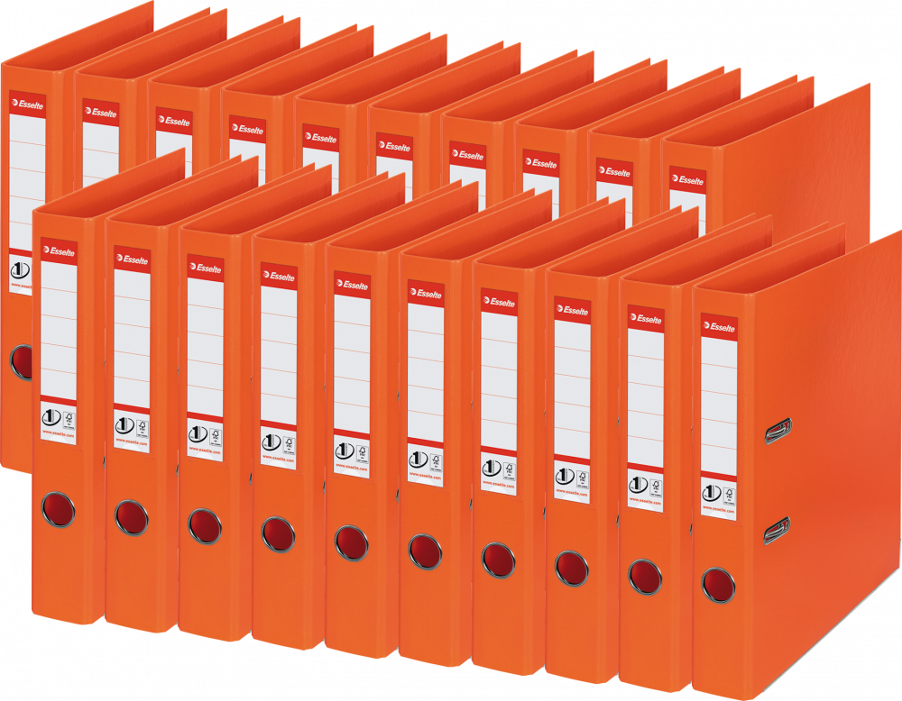 20x Segregator A4 Esselte No.1 Power, 50mm, do 350 kartek, 30% PP z recyklingu, pomarańczowy