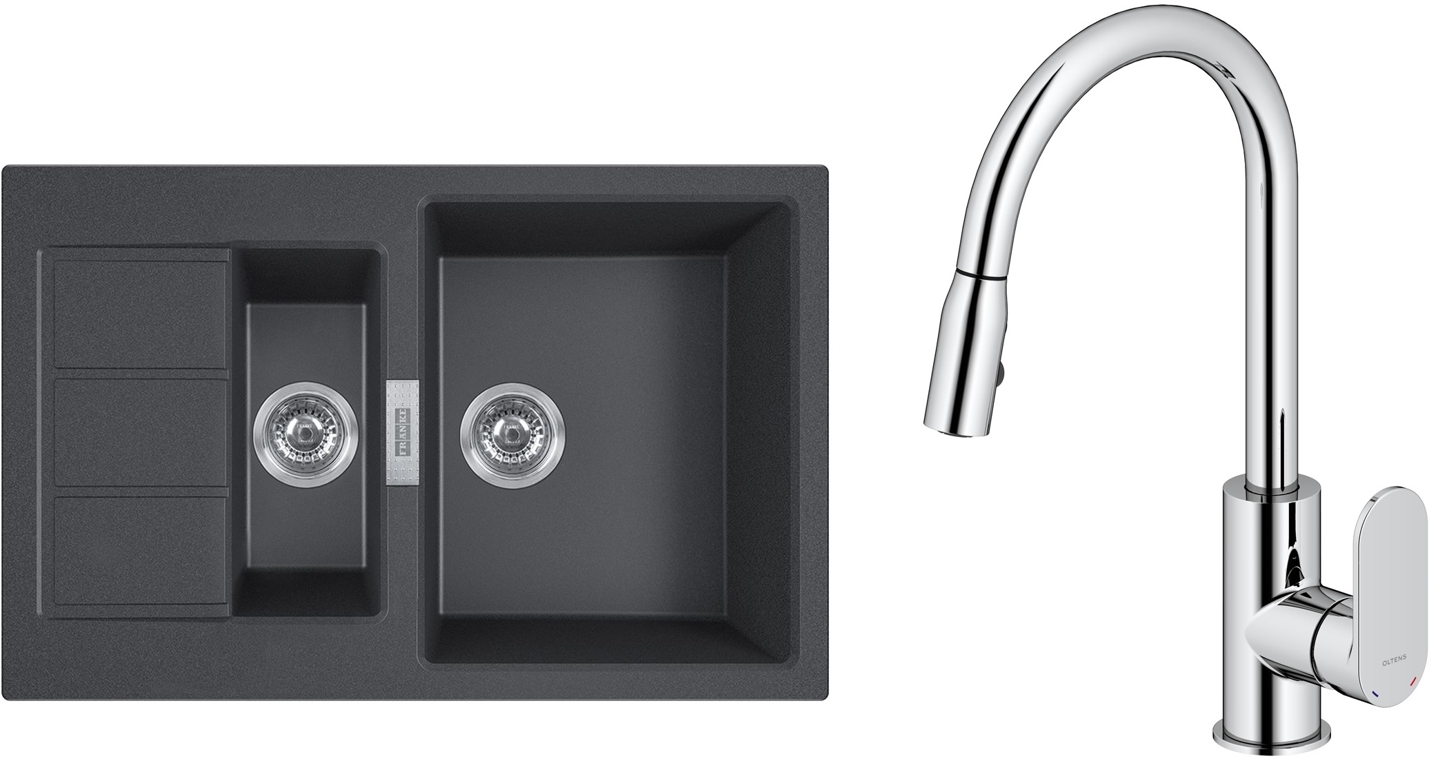 Zestaw Franke Sirius 20 S2D 651-78 zlewozmywak 78x50 cm z baterią kuchenną Oltens Lista onyx/chrom (1430618687, 35202100) - Wysyłka w 24h