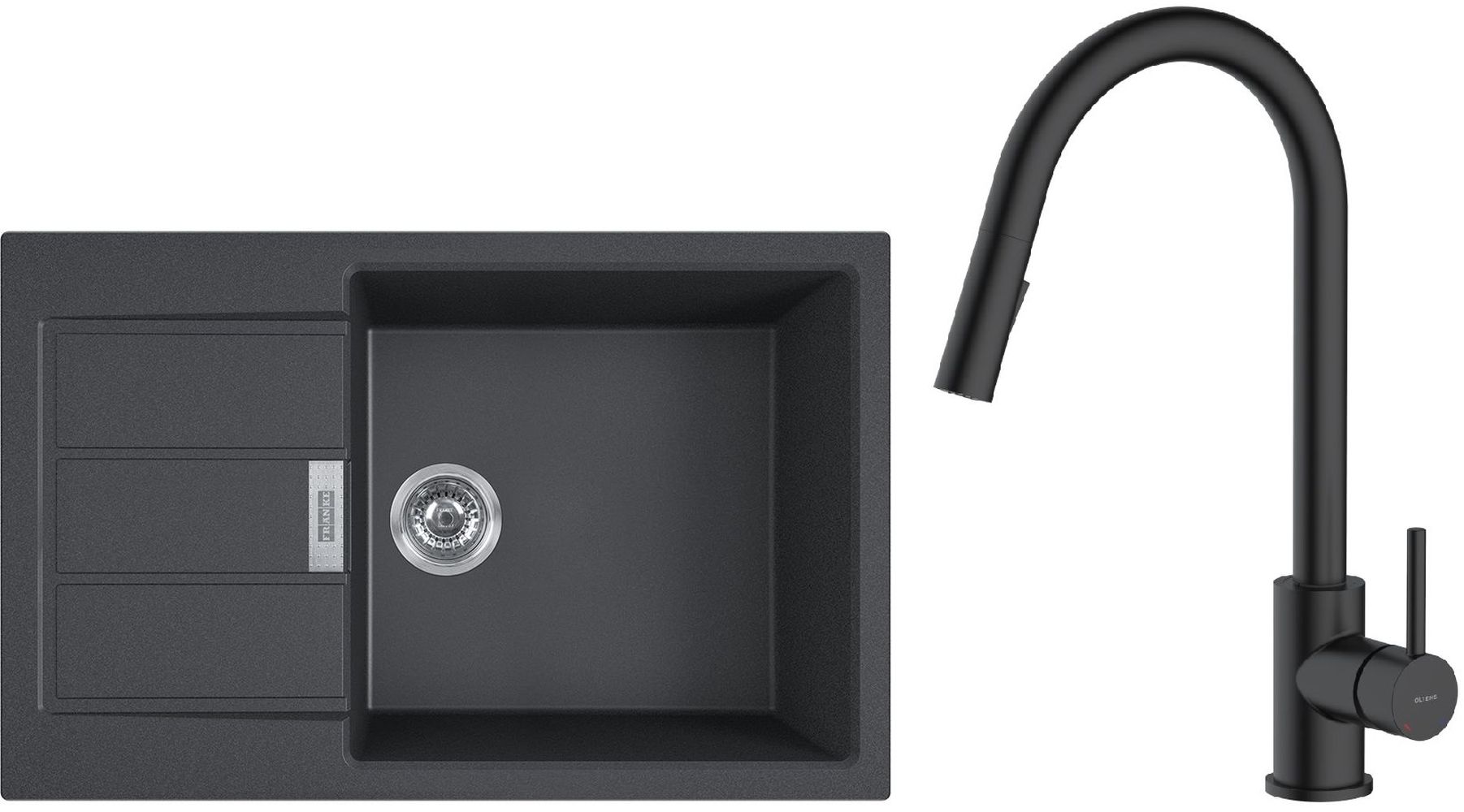 Zestaw Franke Sirius 20 S2D 611-78 XL zlewozmywak 78x50 cm z baterią kuchenną Oltens Litla onyx/czarny mat (1430618577, 35204300)
