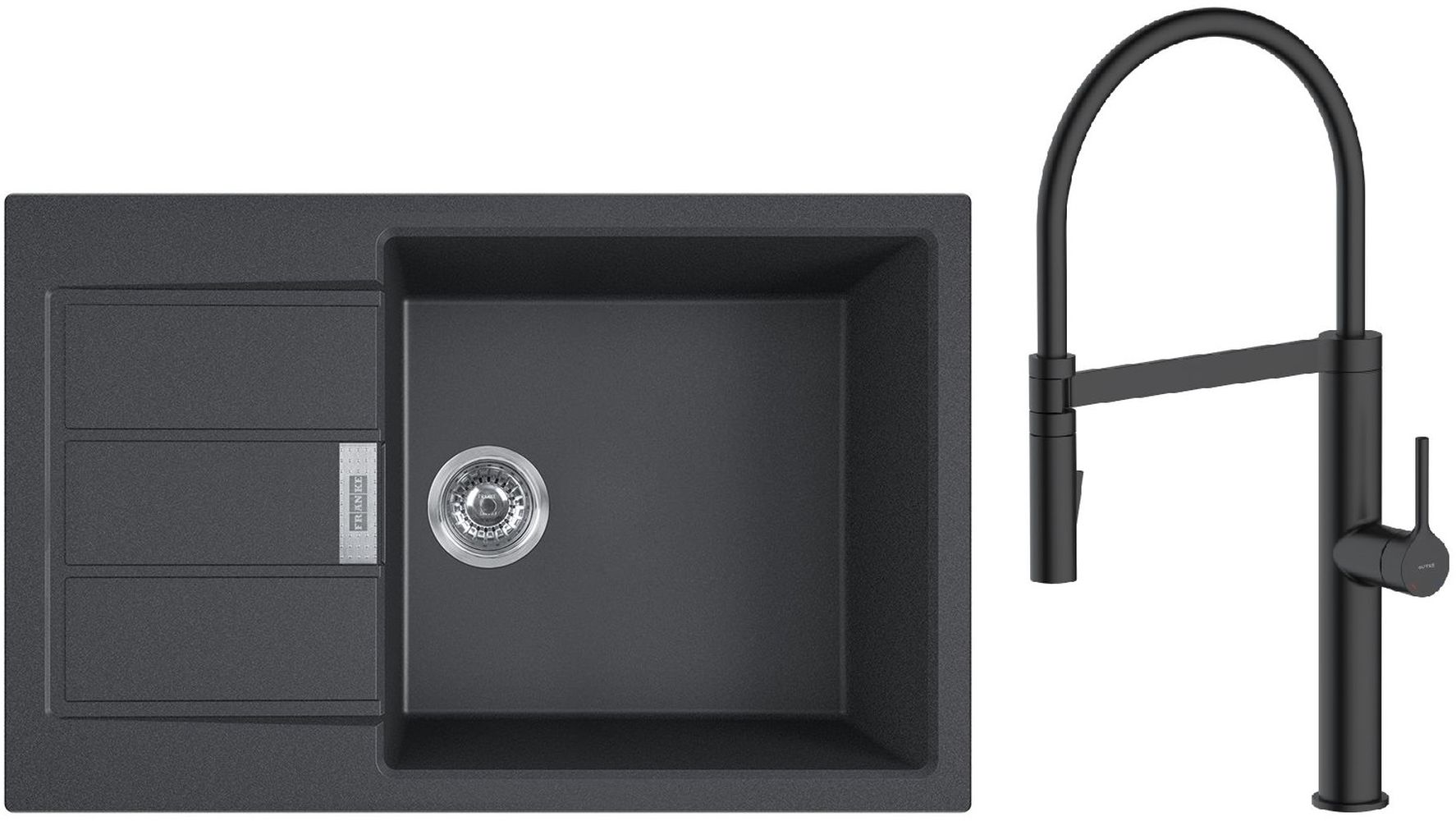 Zestaw Franke Sirius 20 S2D 611-78 XL zlewozmywak 78x50 cm z baterią kuchenną Oltens Borga onyx/czarny mat (1430618577, 35207300)