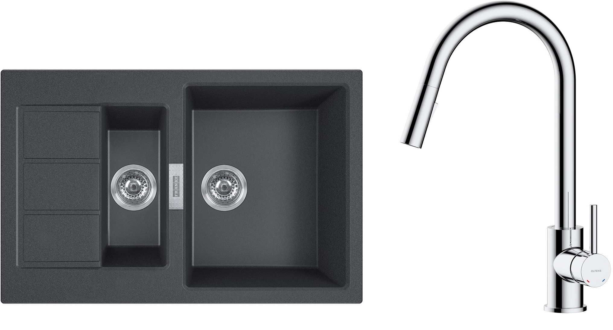 Zestaw Franke Sirius 20 S2D 651-78 zlewozmywak 78x50 cm z baterią kuchenną Oltens Litla onyx/chrom (1430618687, 35204100) - Wysyłka w 24h