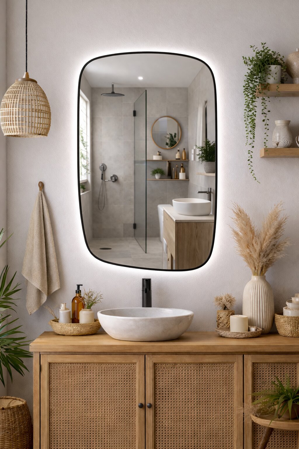 Baltica Design Stone Calm S lustro 90x60 cm z oświetleniem LED rama czarna barwa zimna