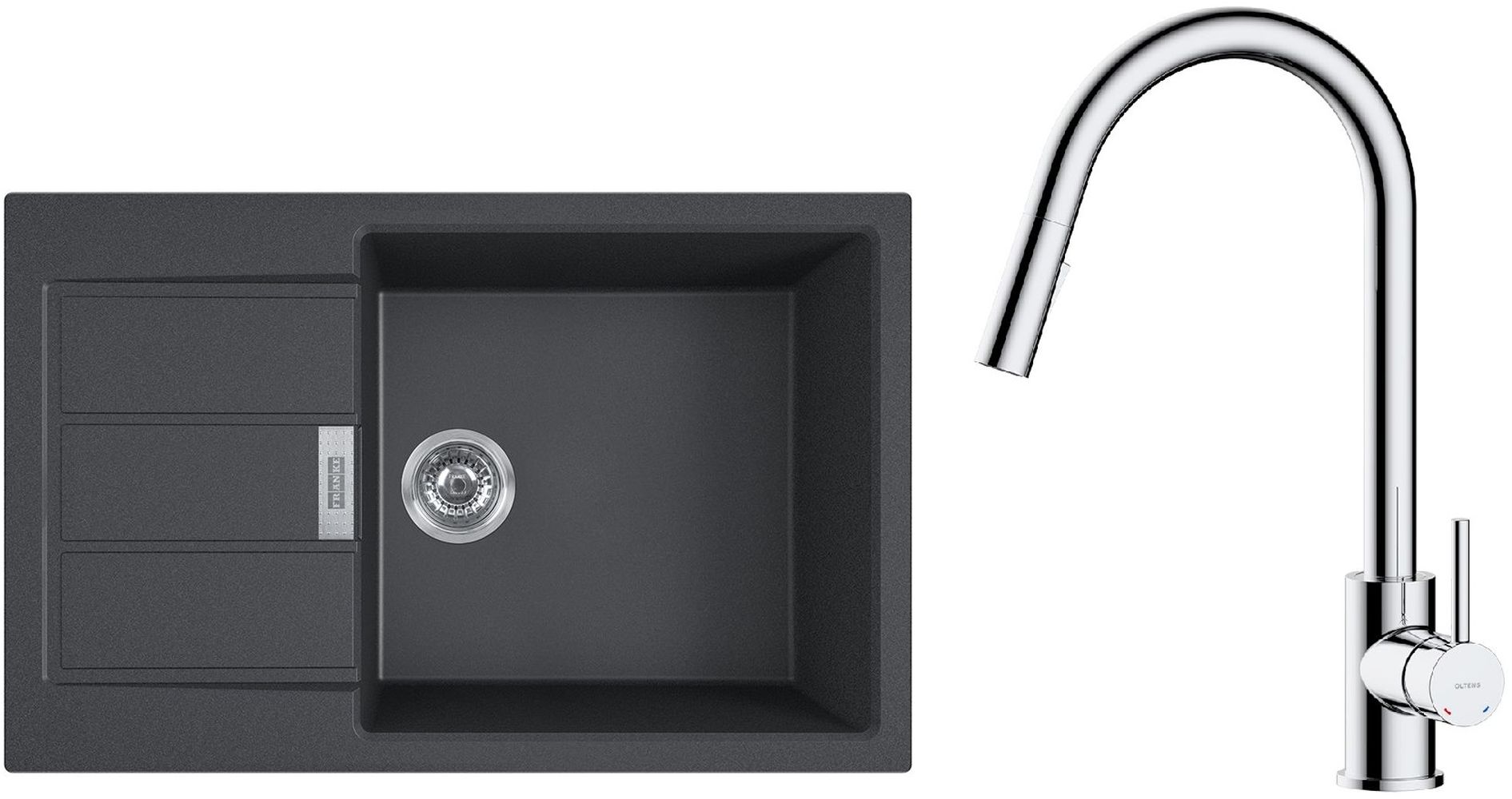 Zestaw Franke Sirius 20 S2D 611-78 XL zlewozmywak 78x50 cm z baterią kuchenną Oltens Litla onyx/chrom (1430618577, 35204100)
