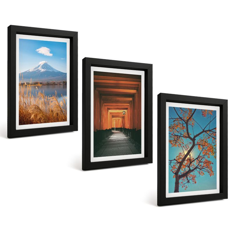 Komplet 3 Obrazów w Czarnej Ramie ArtPrintCave 20x30 cm Grafika Ścienna Japońskie krajobrazy natura 1 kpl.