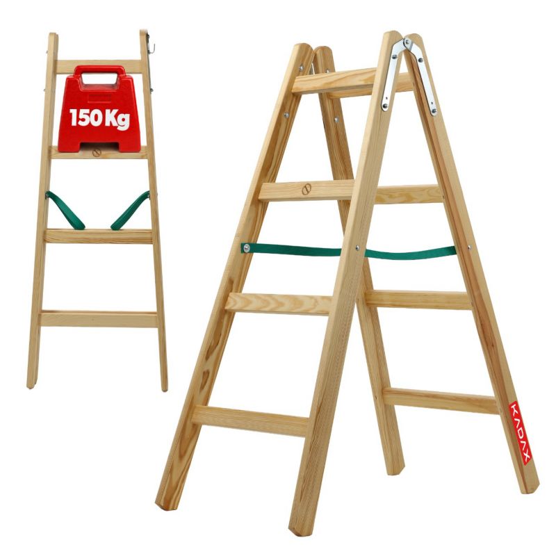 Drabina KADAX Drewniana malarska Rozstawna 2x4 szczebli Dwustronna 150kg 1szt.