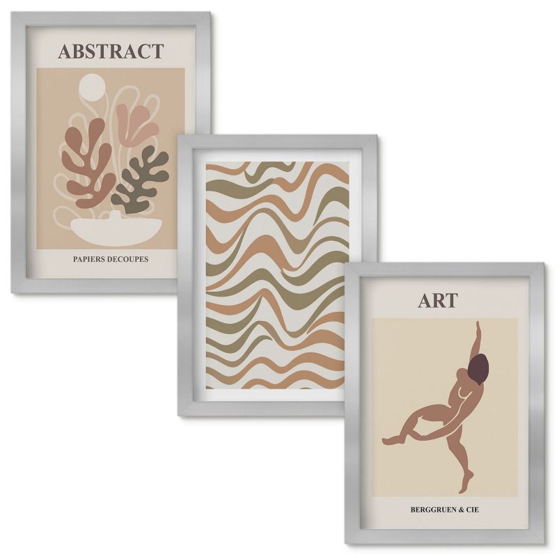 Zestaw obrazów Wallfluent Abstrakcyjne wzory Matisse boho Srebrna rama 20x30cm 3 szt.