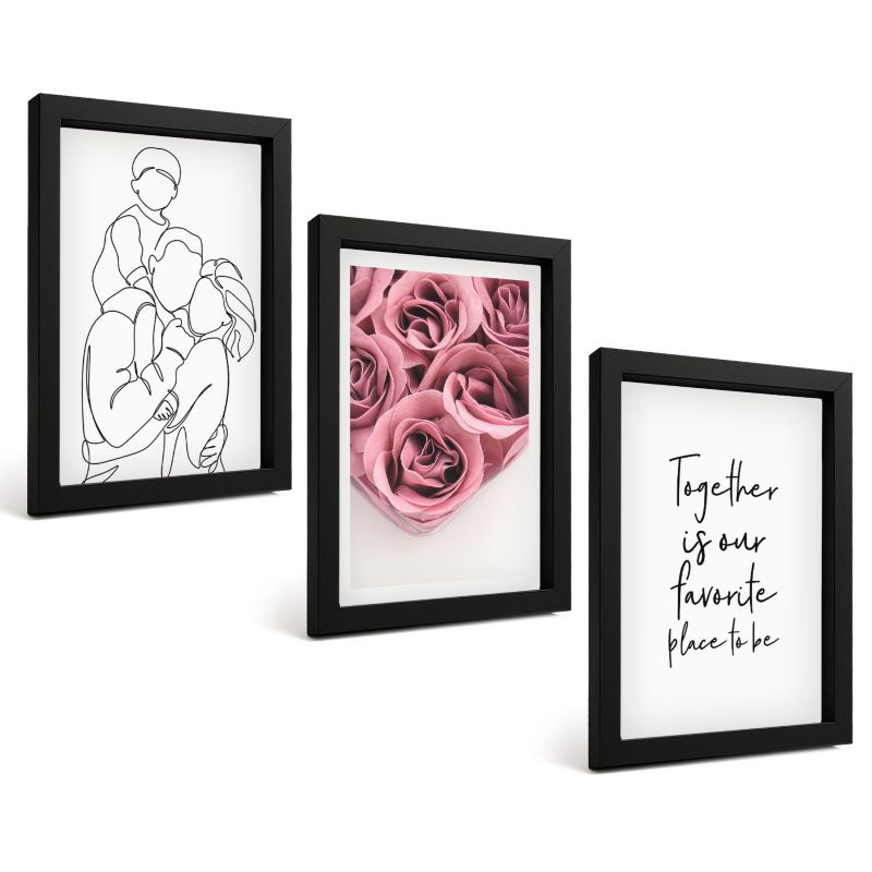 Trzyczęściowy Zestaw Obrazów ArtPrintCave 20x30 cm Czarna rama Rodzina line-art bukiety róż 1 kpl.