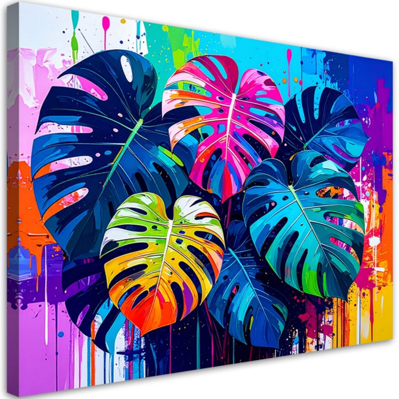 Obraz do salonu jadalni biura Feeby Kolorowe Liście Monstery 100x70cm 1szt