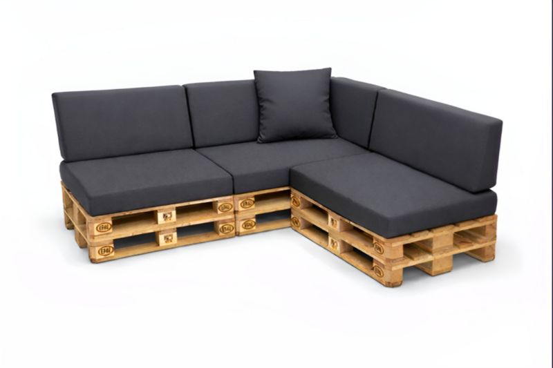 Komplet 8 sztuk poduszek ogrodowych na palety Setagrden 3x120x50cm /3x120x40cm+60x40cm,antracytowe dwustronne poduszki, 1szt