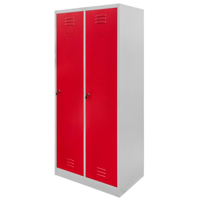 Szafa Mega-M ubraniowa BHP socjalna metalowa 2-drzwiowa z przegrodami szara/czerwony front 80x50x180 cm skręcana 1szt.
