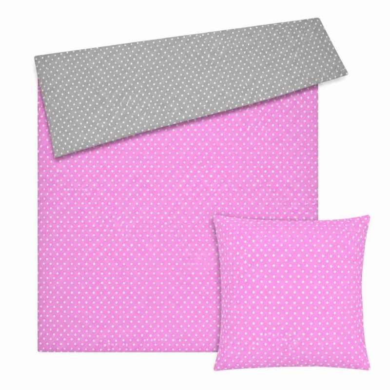 Pościel bawełniana Karo 150x200 szara różowa groszki białe 1 szt.