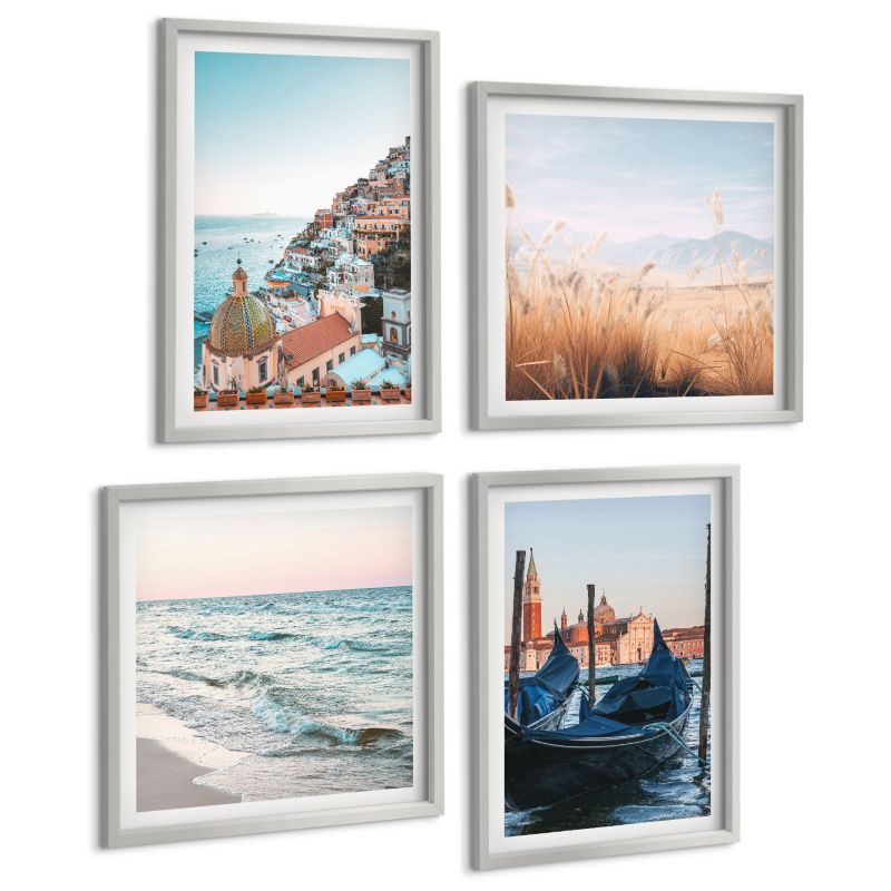 Zestaw Obrazów 4 Częściowy ArtPrintCave (2x50x50+2x40x60cm) Srebrna rama Nadmorskie widoki Wenecji 1 kpl.