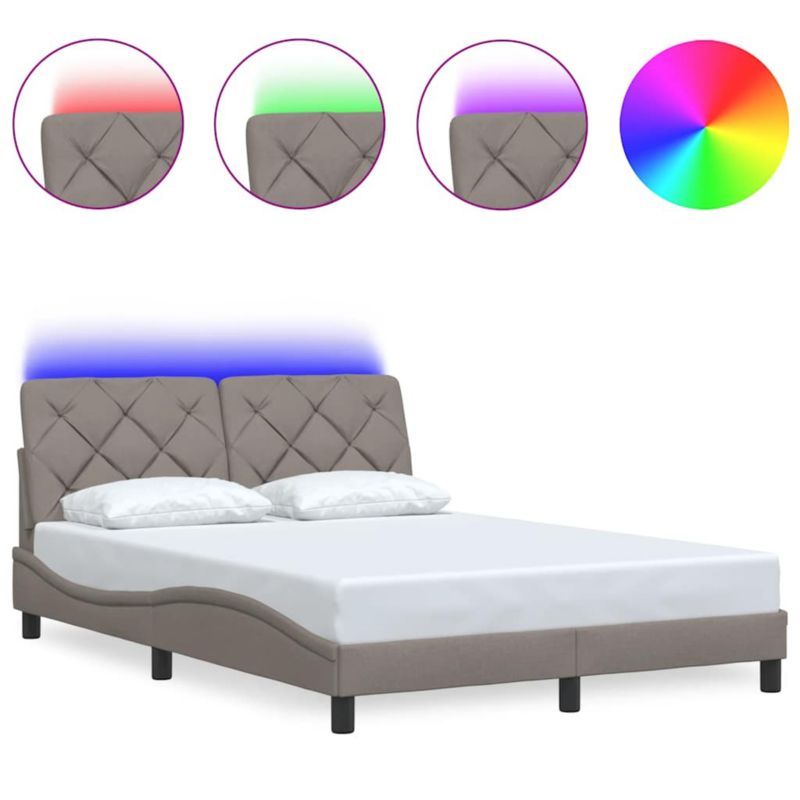 Rama łóżka z diodami LED bez materaca Taupe Tkanina WaszeMeble 140x190 WM-3310668 1 szt.