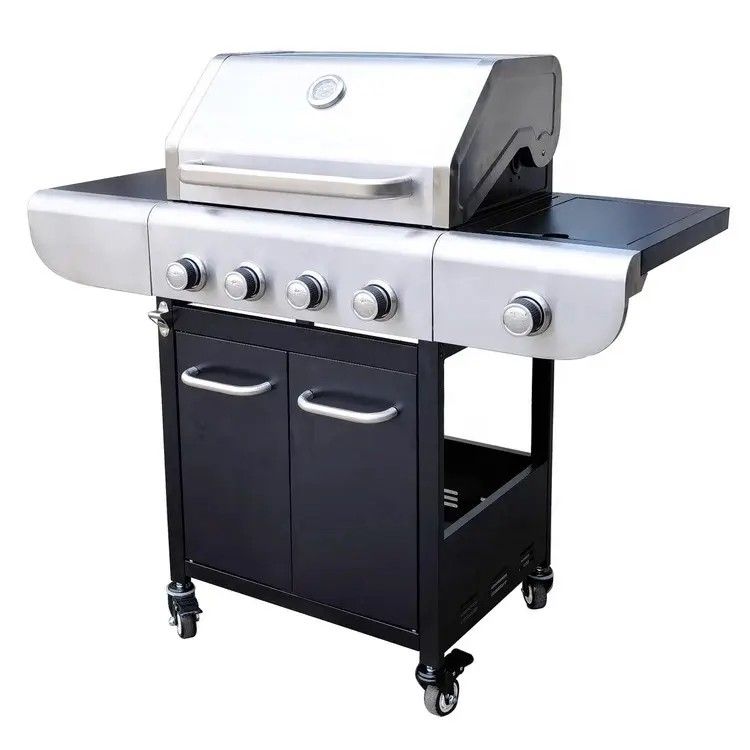 GRILL GAZOWY NIERDZEWNY BBQ RUSZT ŻELIWNY - palniki 4+1 moc 16,2 kW - zestaw grill + reduktor + wąż - 1 szt.