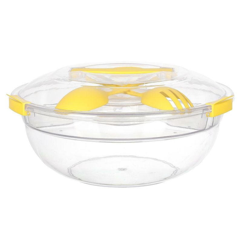 Lunchbox na sałatkę Bain de Soleil INTESI żółty z przegródkami i łyżkami do pracy lub na piknik 1 szt.