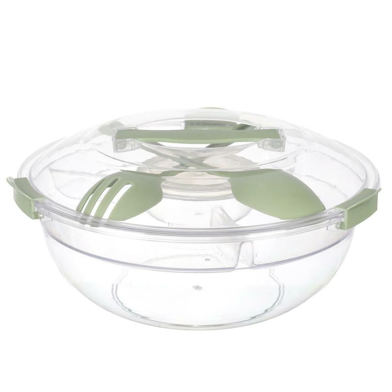 Lunchbox na sałatkę Bain de Soleil INTESI z przegródkami i łyżkami okrągły zielony do pracy 1 szt.